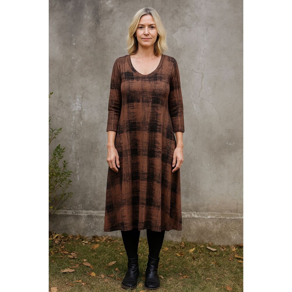 Cutloose Brown Black Long Sleeve Midi Dress   Women's Size Medium